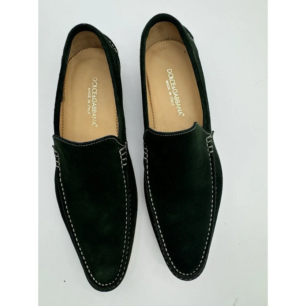 Dolce & Gabbana Green Suede Loafers Mens Size 7 US Made In Italy Luxury Slip‎ On